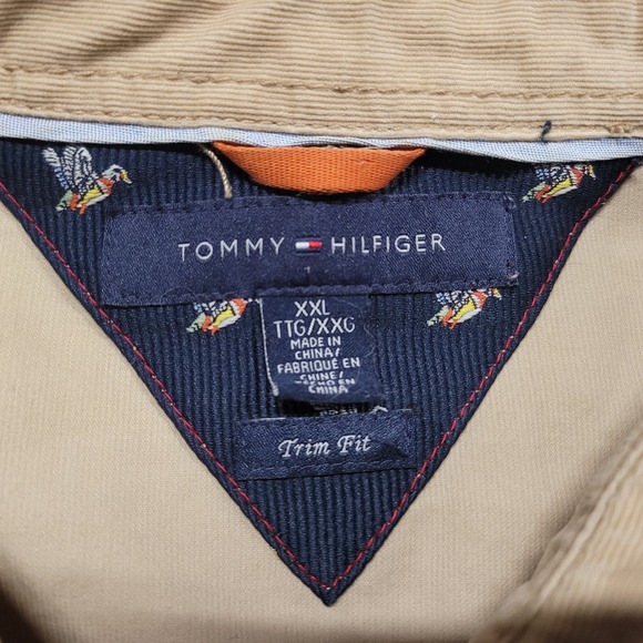 Tommy Hilfiger Shirt Mens 2XL Beige Corduroy Button Up Long Sleeve Safari Trim - Picture 8 of 15
